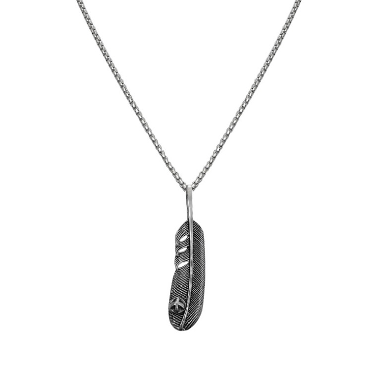 Feather Pendant Necklace In Stainless Steel 
